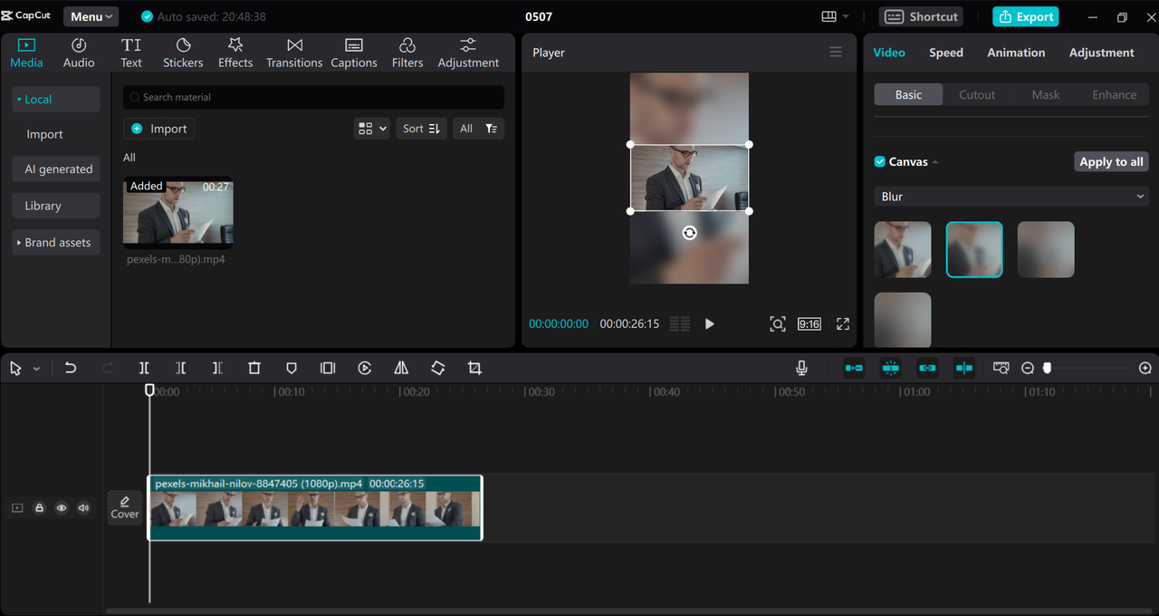 How to blur videos in CapCut desktop video editor using Canvas