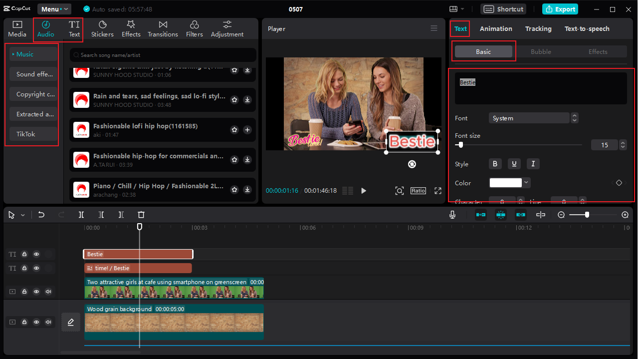 how to add music and text on CapCut desktop video editor