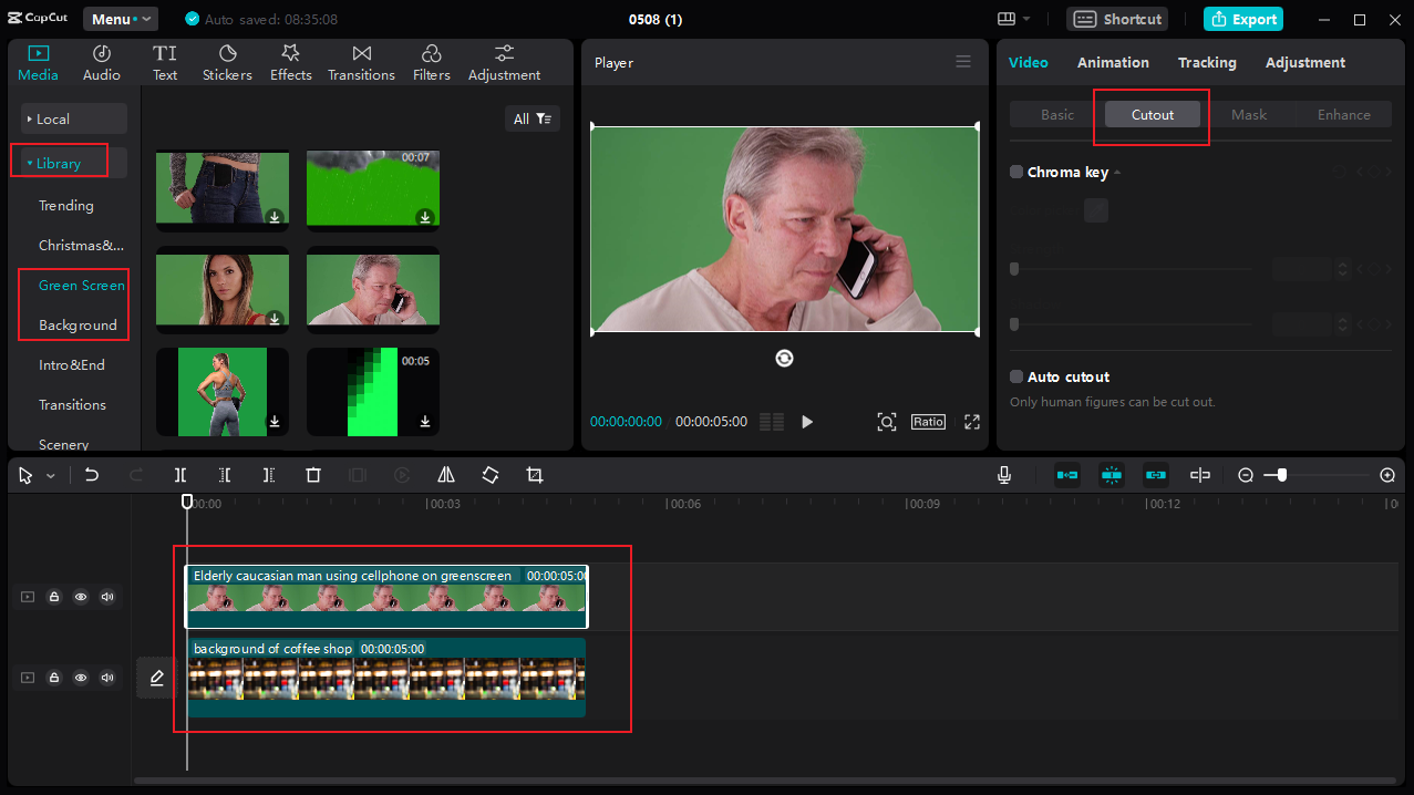 how to align videos and access the Cutout function on the CapCut desktop video editor