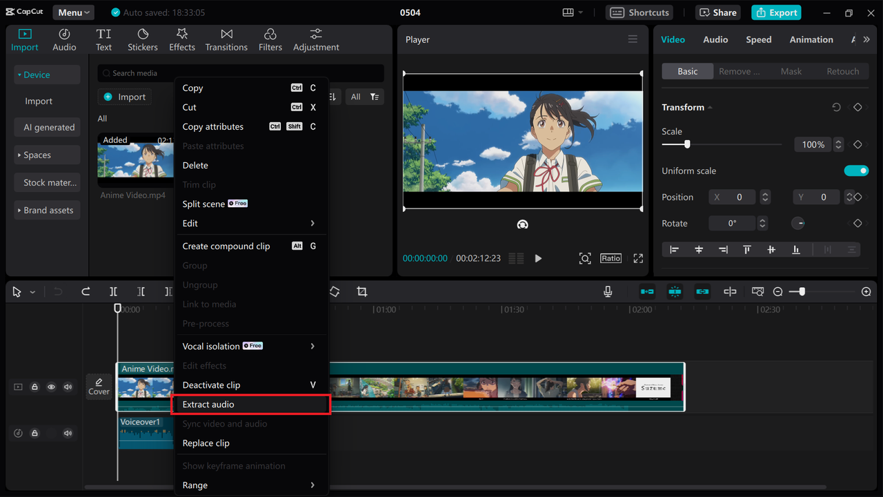 Extracting audio with CapCut desktop editor, the best free anime dubbing website