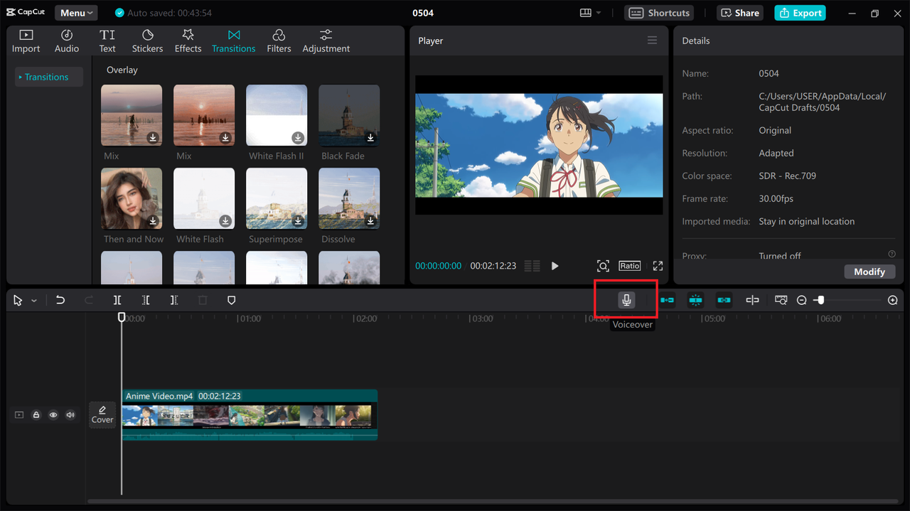 Recording voiceover on CapCut desktop editor to watch free dubbed animes