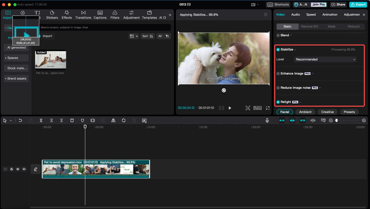 Click the "Video" tab to edit your video