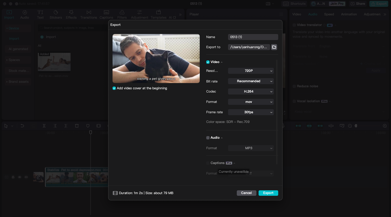 CapCut's media exportation settings, the best AI audio enhancer for free