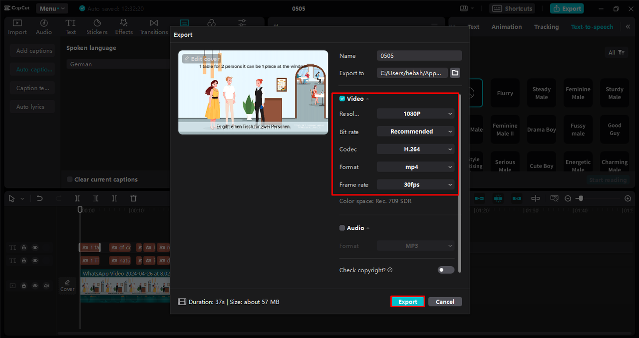 Adjust the settings of the output media