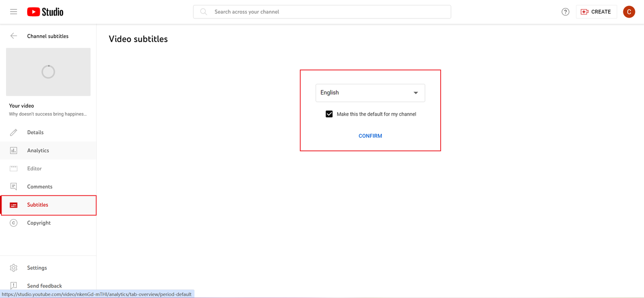 subtitles on YouTube Studio