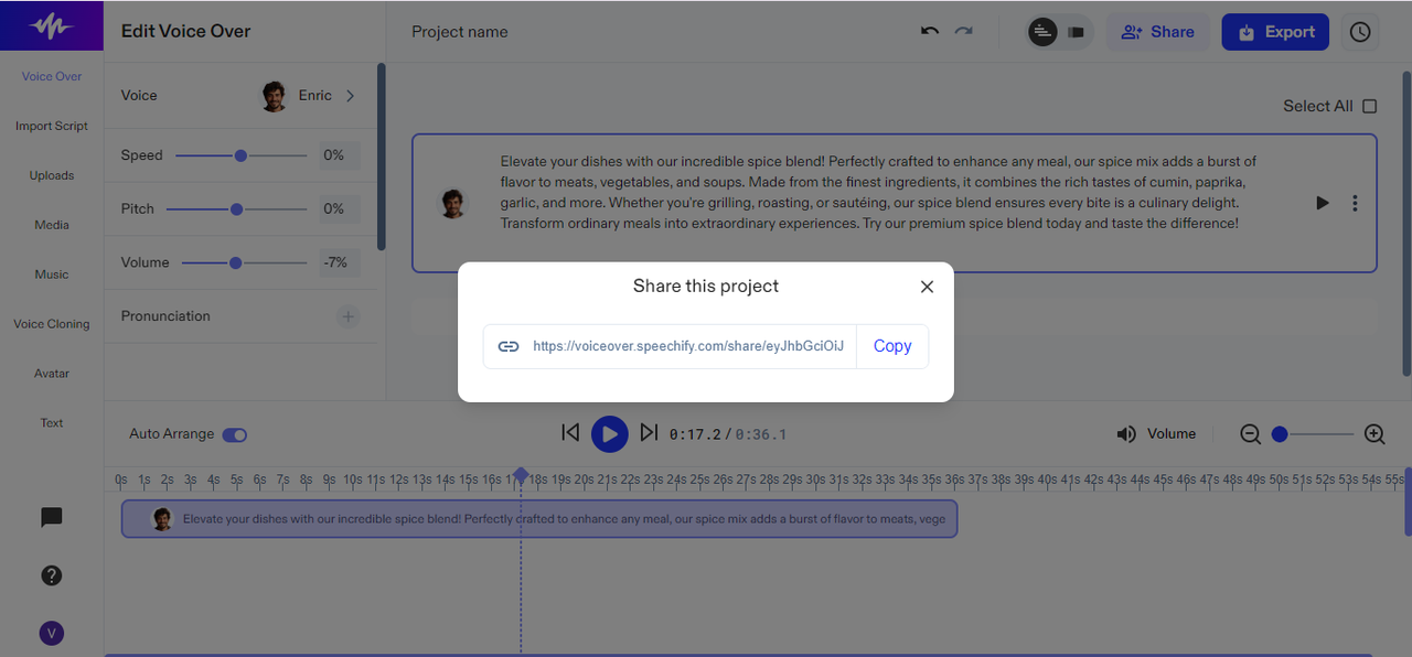 Export voiceover from Speechify AI