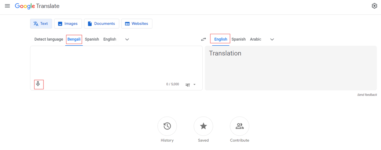 Google Bengali to English translation in voice