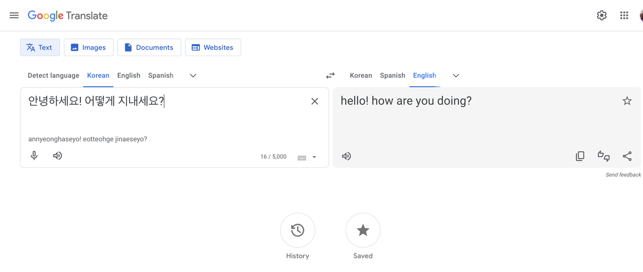 Google translate Korean to English translation voice