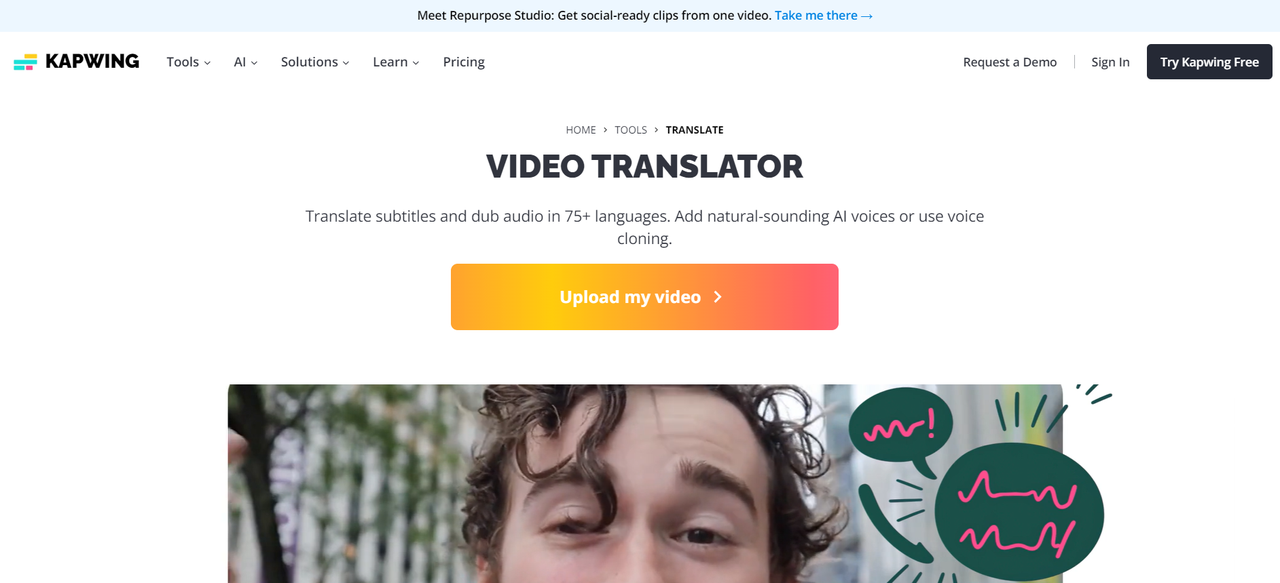 google translate videos with Kapwing