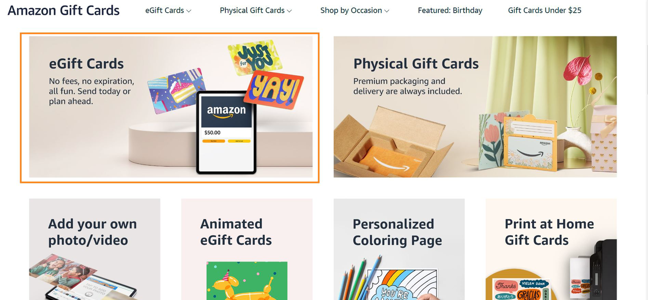 Choose eGift cards for your Amazon gift card purchase 