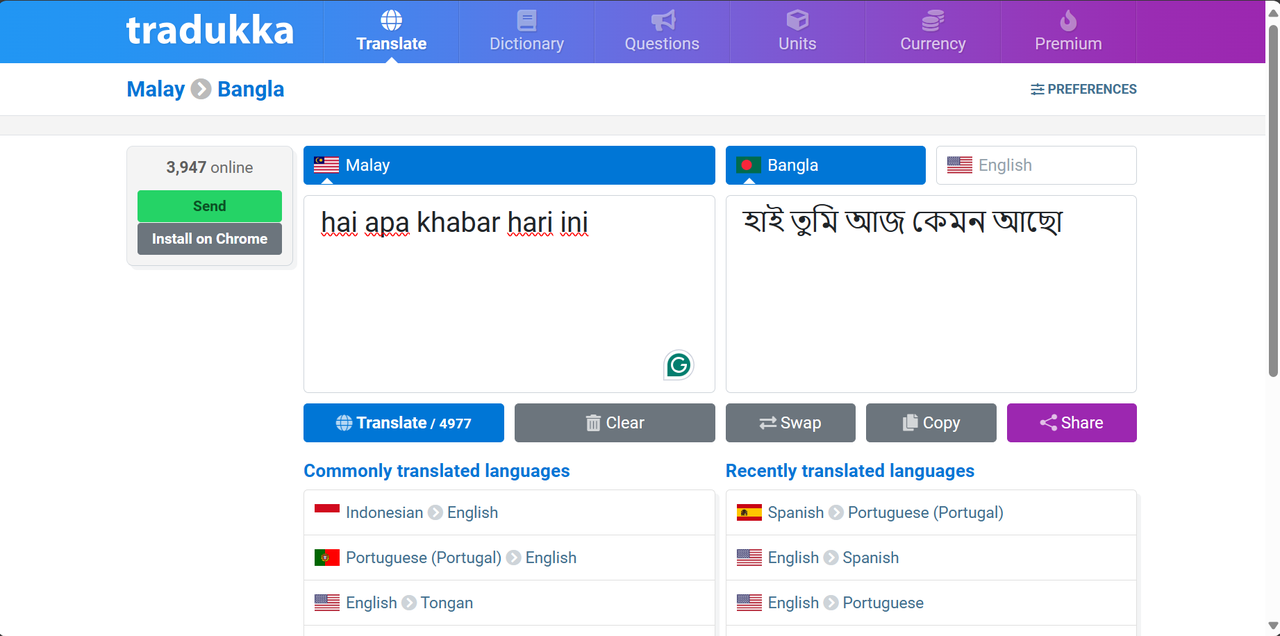 Using Tradukka to translate Malay to Bangla