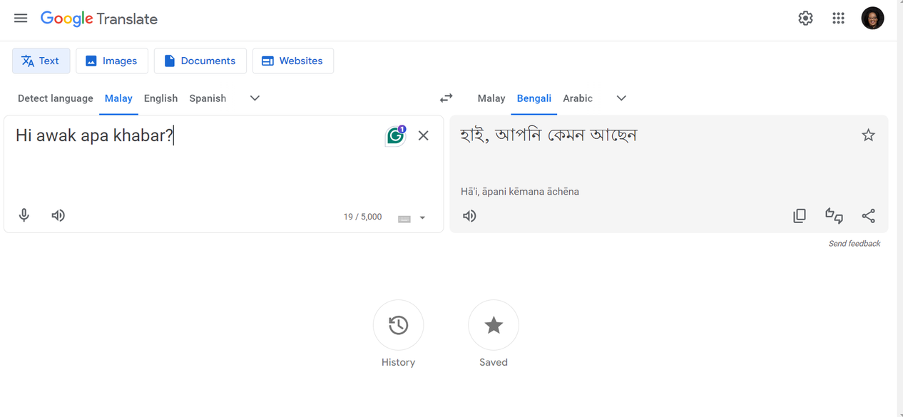 Steps to Google Translate Malay to bangla
