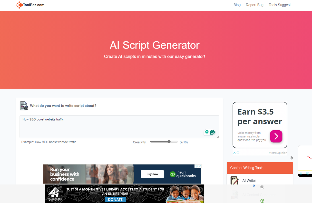 ToolBaz AI movie script generator