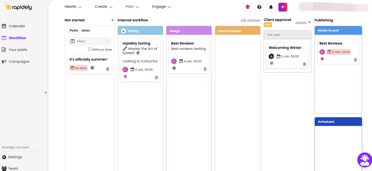 Rapidely AI marketing tools interface