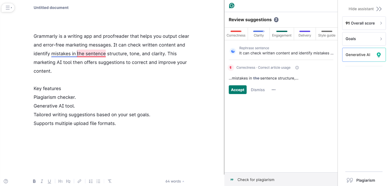 Grammarly AI marketing tools interface