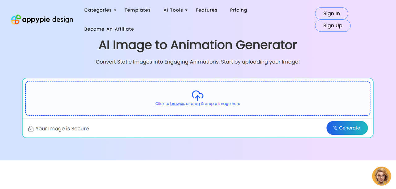 Appy Pie AI video generator from image interface