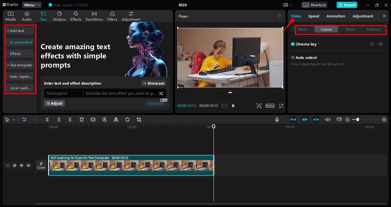 Editing video using AI tools in CapCut desktop video editor