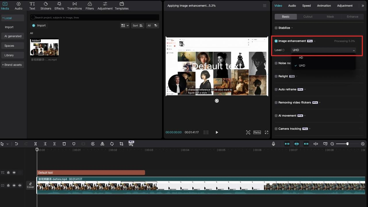 Free video upscaling and enhancing through CapCut desktop video editor's AI features