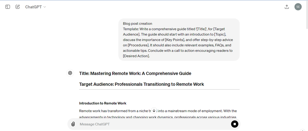  Blog post creation ChatGPT prompt