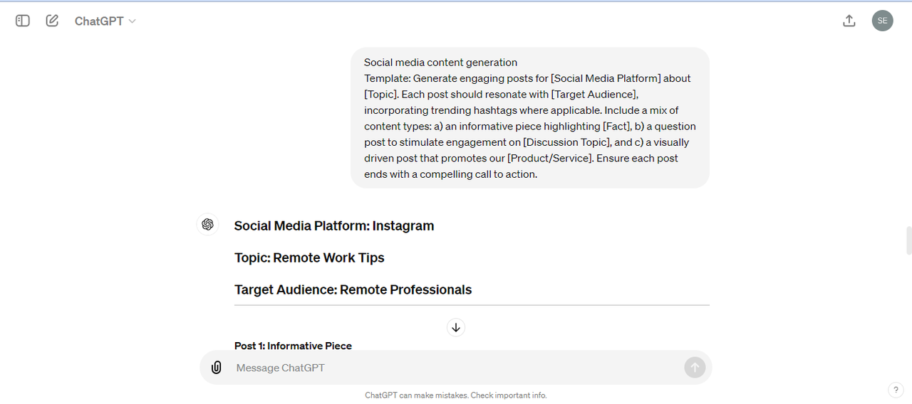 Social media content ChatGPT prompt