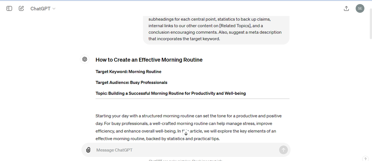 SEO-focused article writing ChatGPT prompt