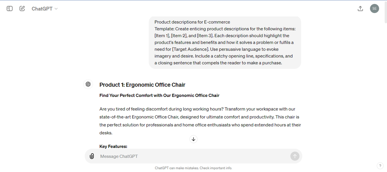 Product descriptions ChatGPT prompt
