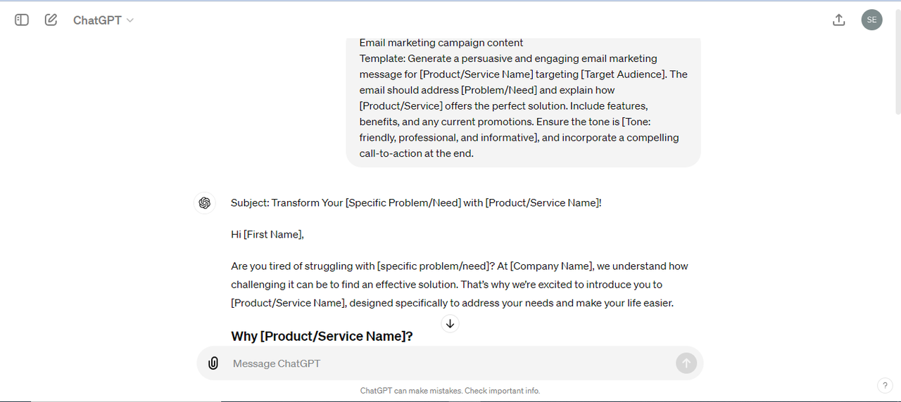 Email campaigns ChatGPT prompt