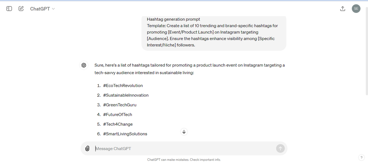 Hashtag generation ChatGPT prompt