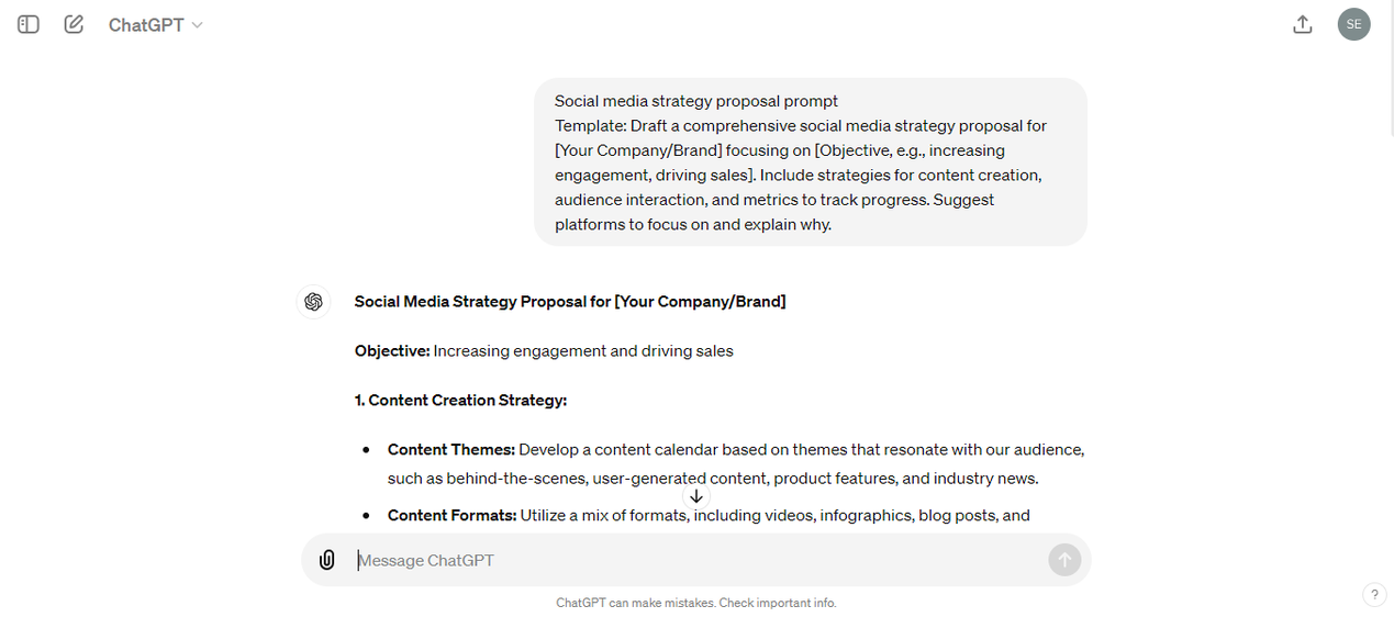 Social media strategy proposal ChatGPT prompt