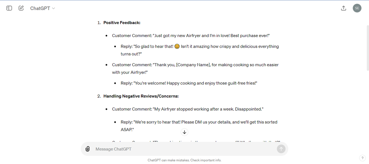 Customer engagement response prompt