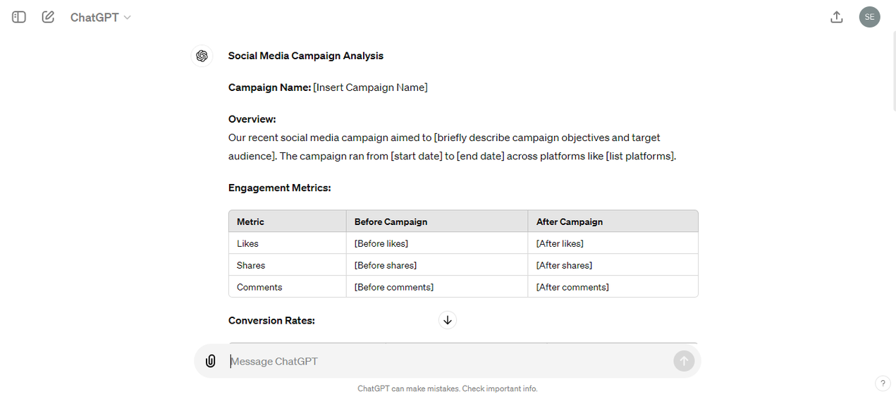 Social media campaign analysis prompt