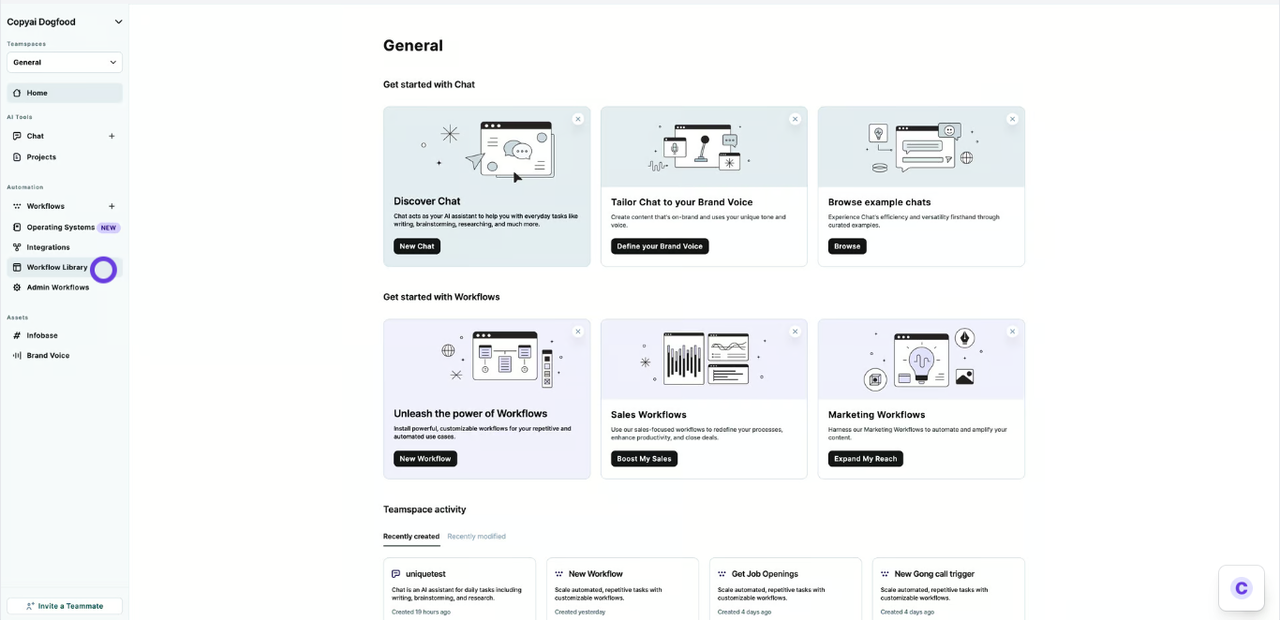 Screenshot of CopyAI tool interface