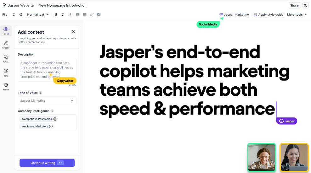  Screenshot of Jasper AI tool interface