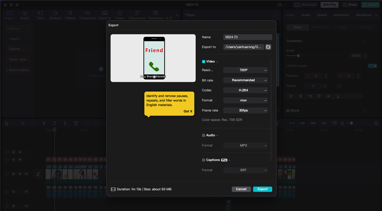 Export the video in CapCut desktop editor