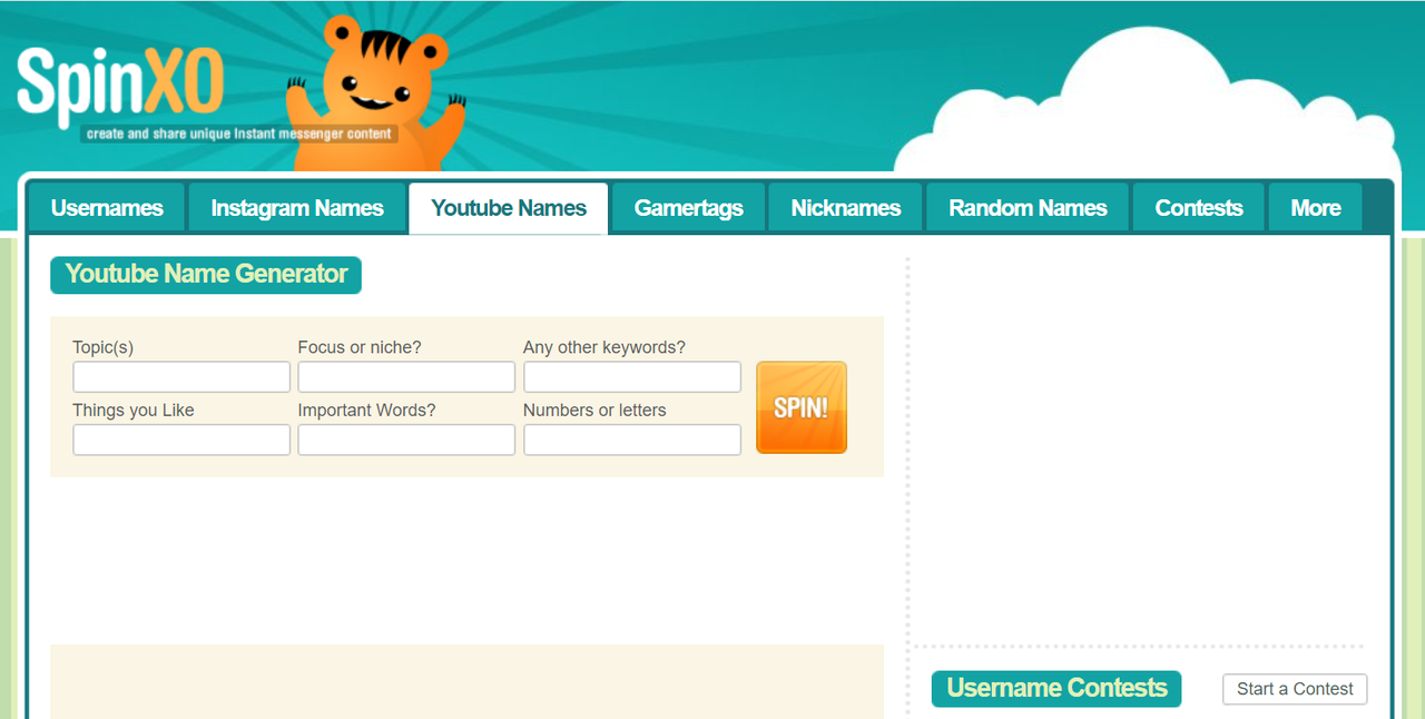 YouTube name generator: SpinXO