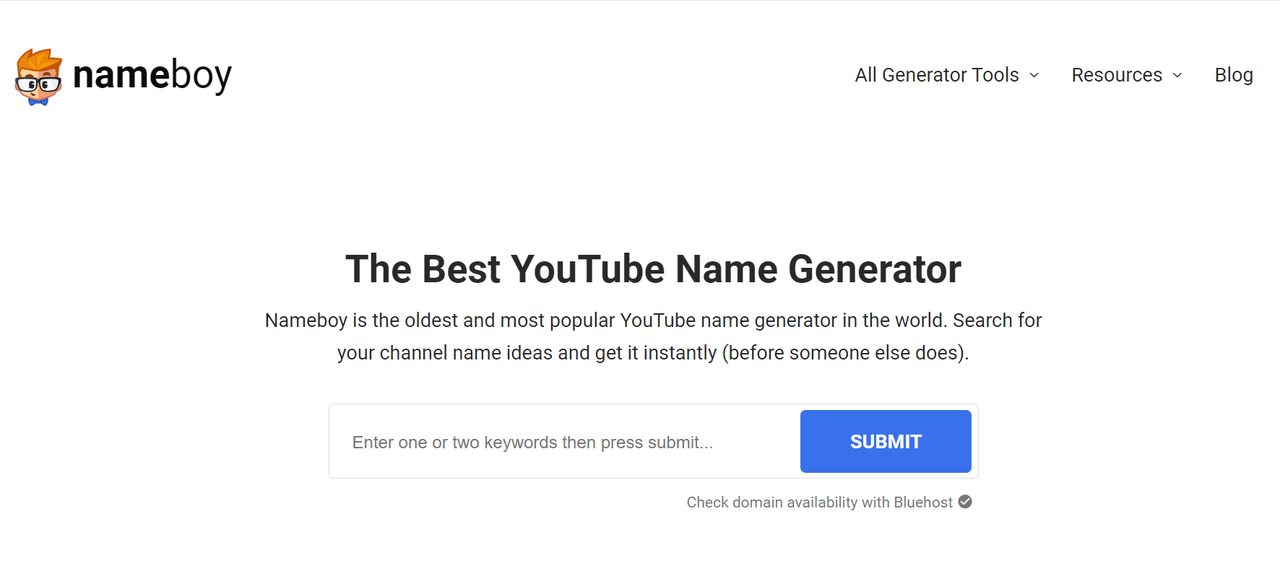 YouTube name generator: Nameboy