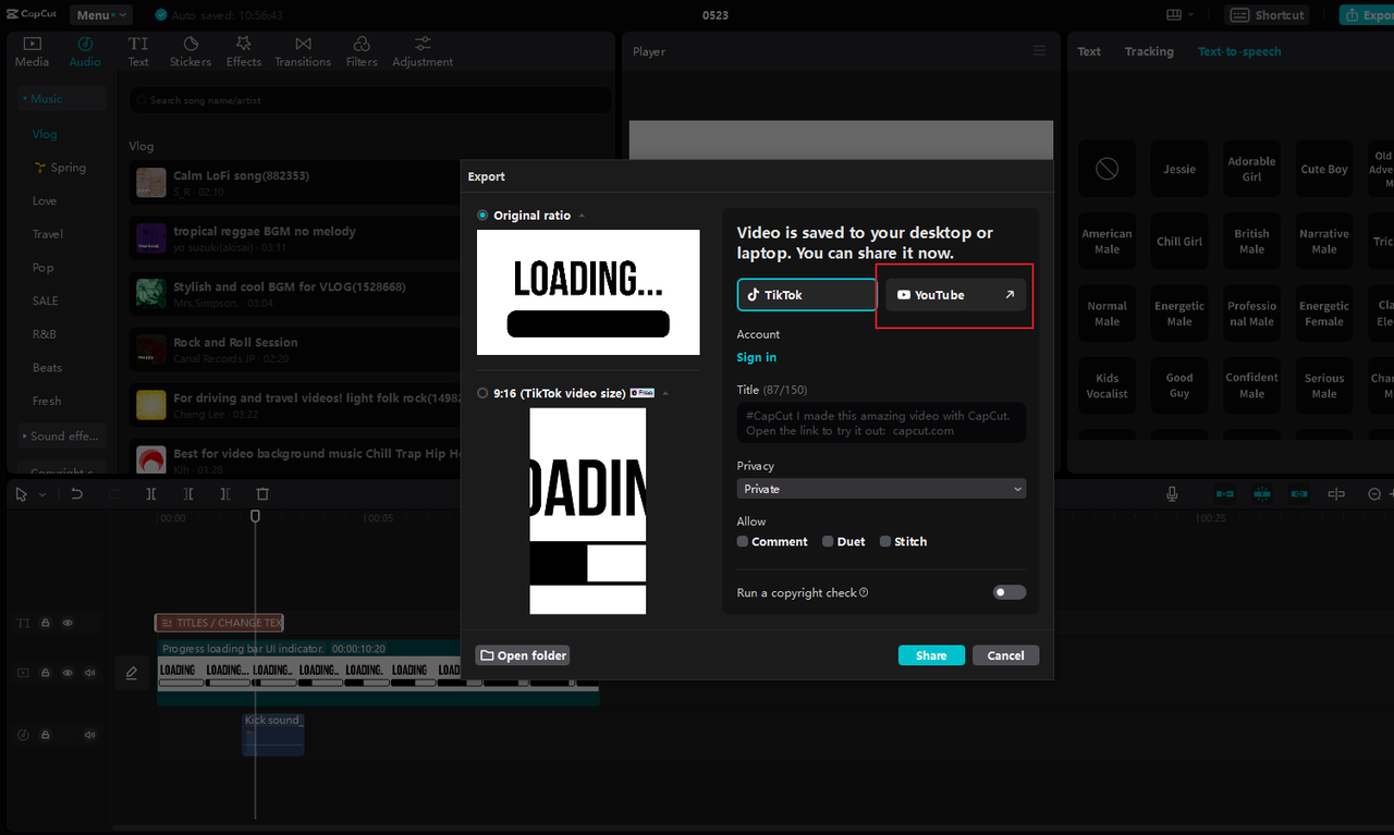 How to share a video to YouTube on the CapCut desktop video editor