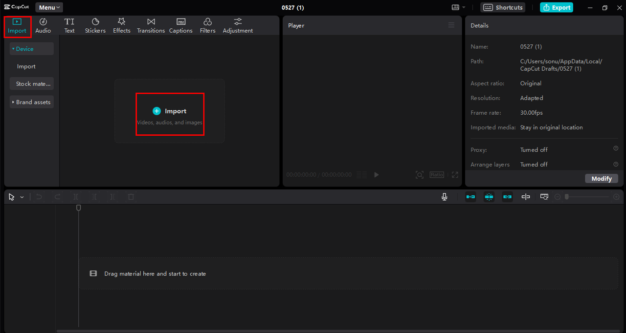 Import media in CapCut desktop video editor