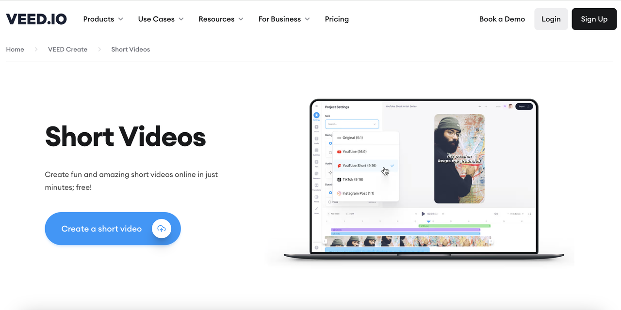 VEED.IO free video clip editing software