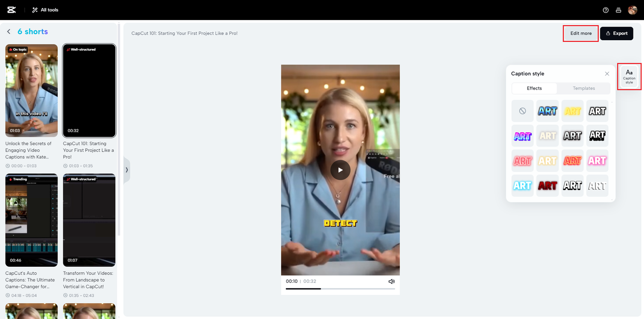 edit the shorts with CapCut