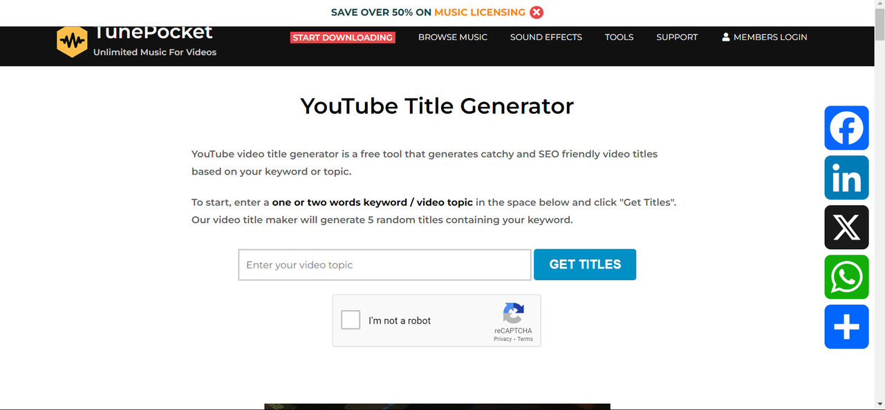 TunePocket, a good Youtube title generator