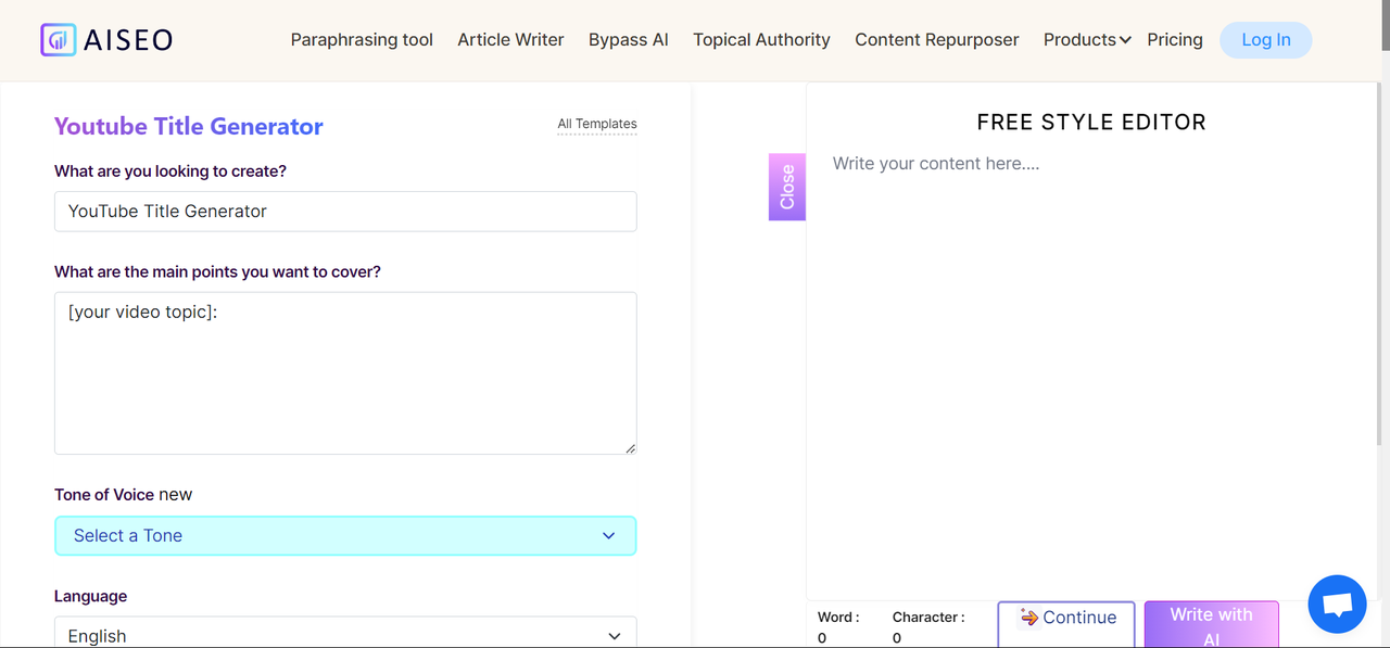 Using AISEO, Ai YouTube title generator