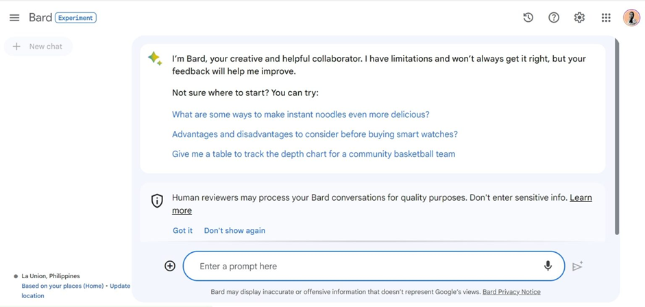 Google Bard AI content generation interface— one of the best SEO AI writer