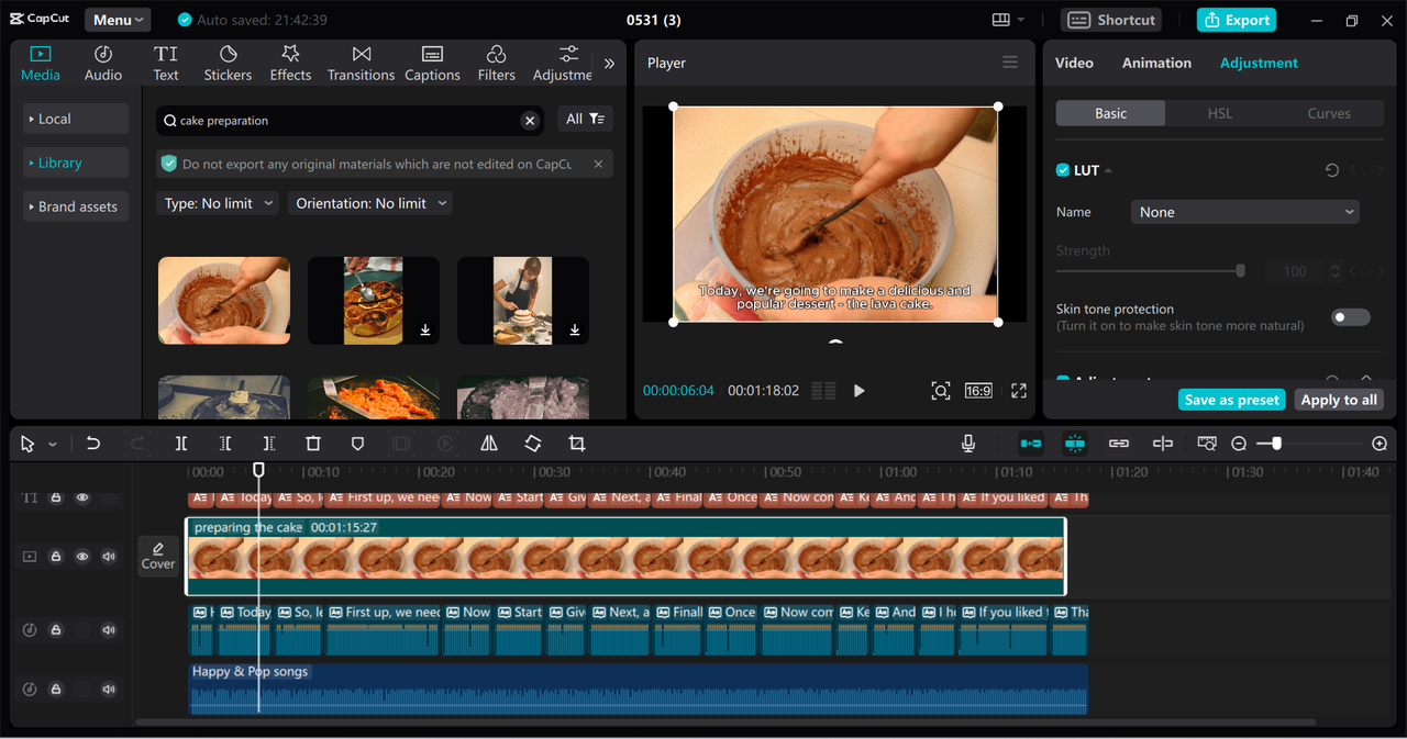 Editing the AI-generated video using CapCut desktop video editor