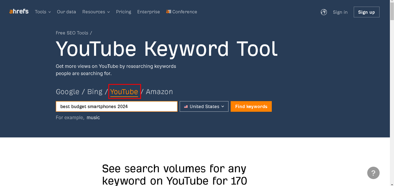 Ahrefs dashboard showing how to search for trending keywords for YouTube topics