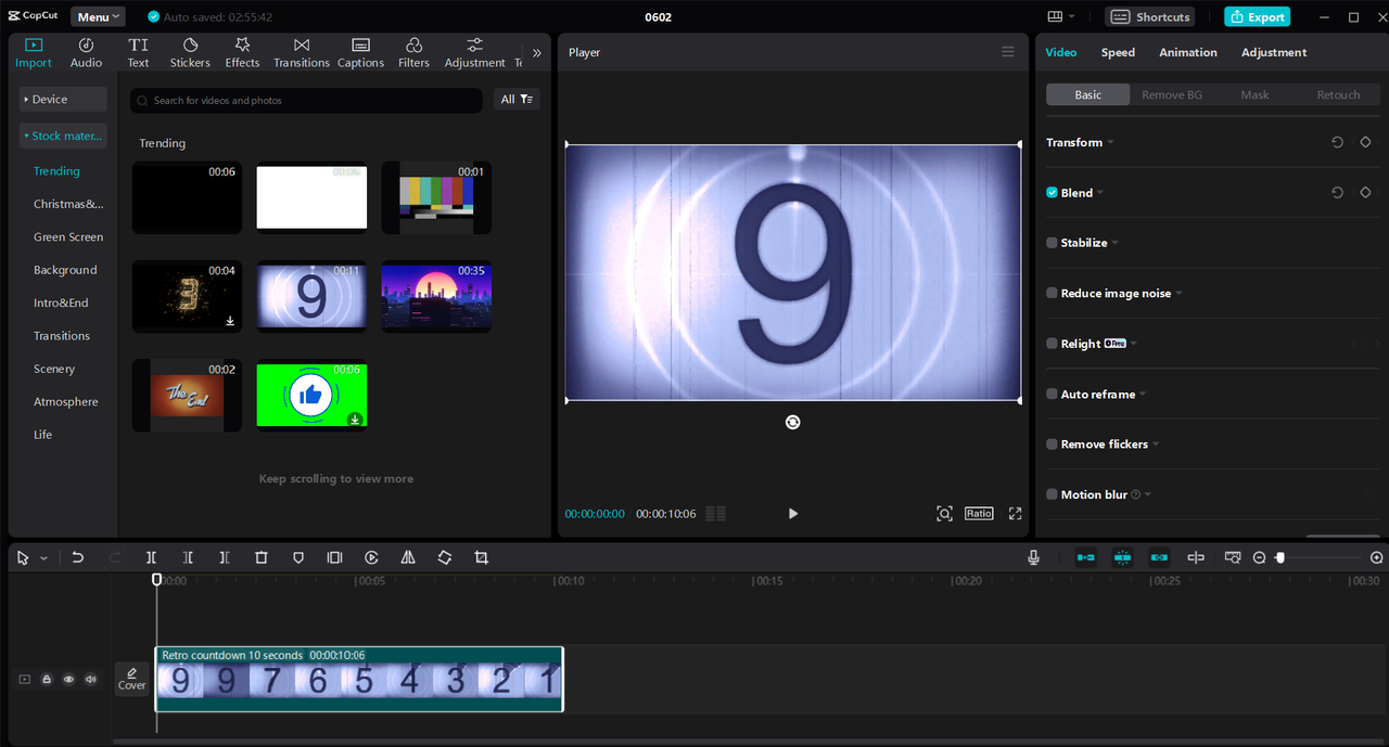 The CapCut desktop video editor's interface