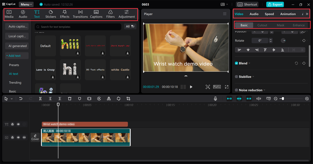  Editing the product demo video in the CapCut desktop video editor