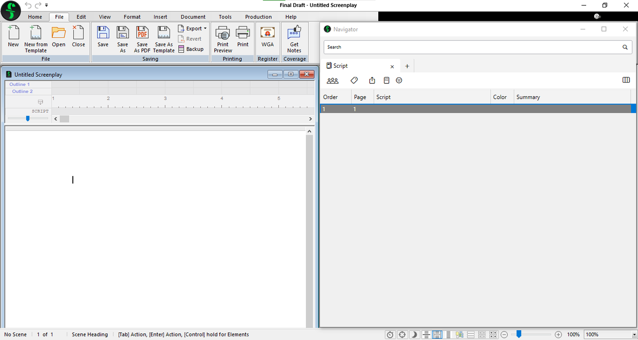  Screenshot of Final Draft scriptwriting tool interface