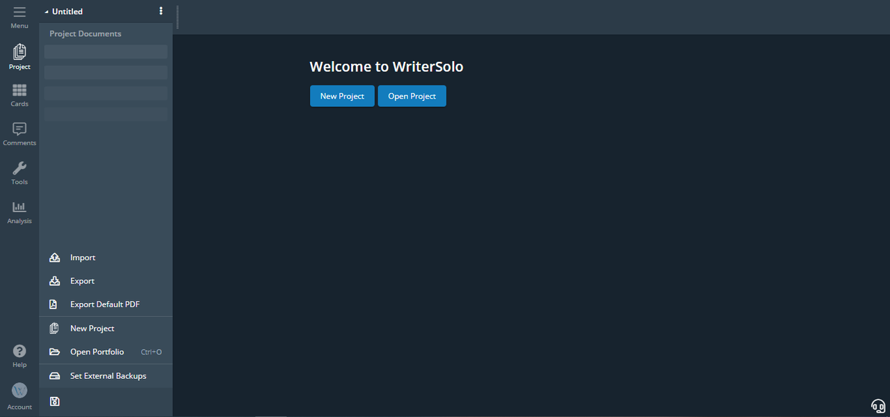 Screenshot of WriterSolo scriptwriting tool interface