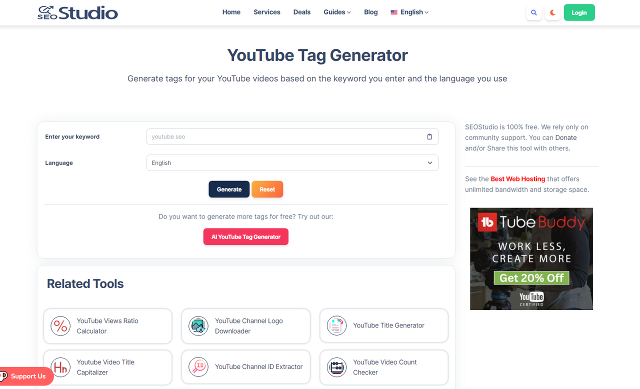 How to generate YouTube tags with SEOStudio Tools